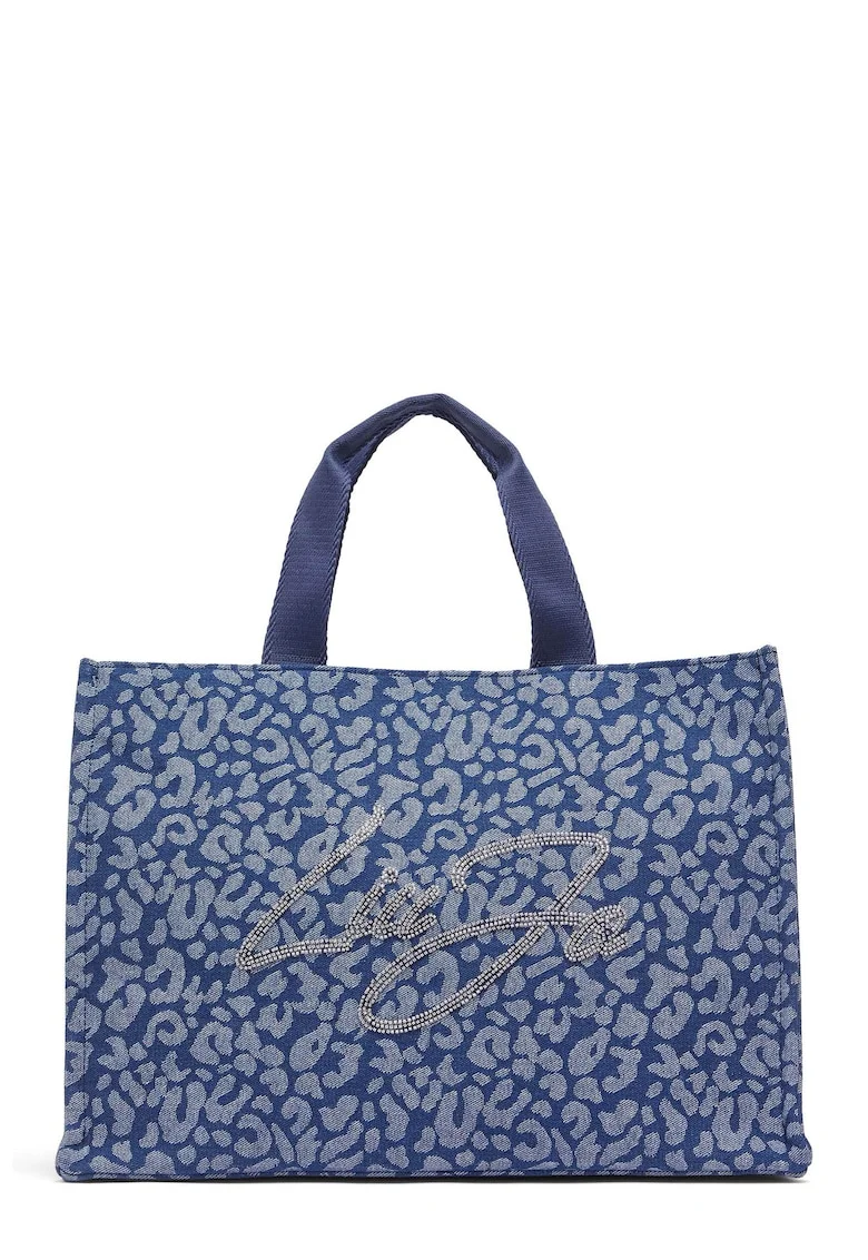 Geanta tote din denim cu animal print, Albastru