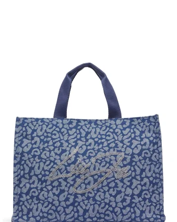 Geanta tote din denim cu animal print, Albastru