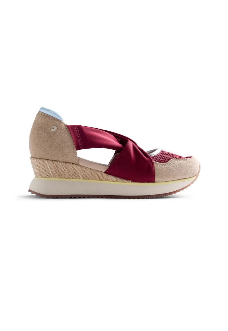 Pantofi sport wede cu piele intoarsa si plasa cu decupaje Sgay, Visiniu