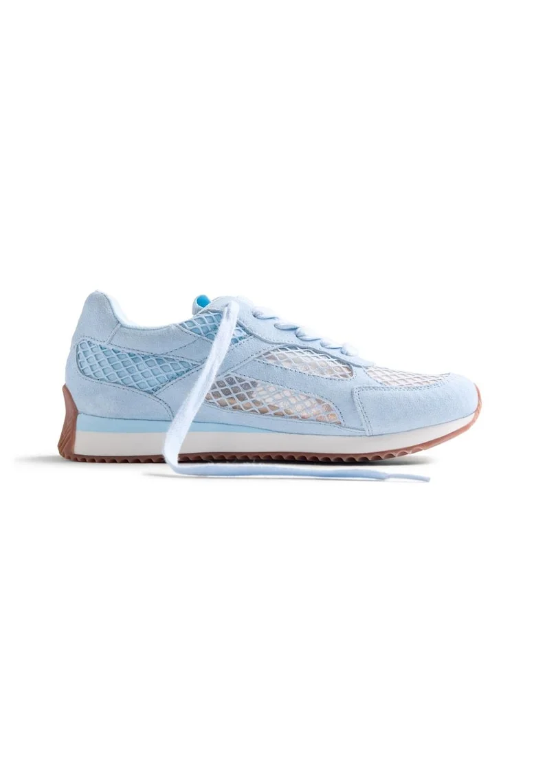 Pantofi sport de piele cu garnituri de plasa Roxas, Albastru pastel