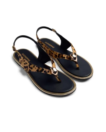 Sandale de piele cu par scurt cu bareta separatoare Mumias, Negru/Maro