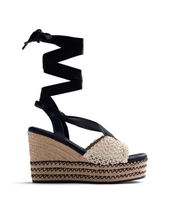 Sandale wedge cu siret Dagenham, Negru/Alb murdar
