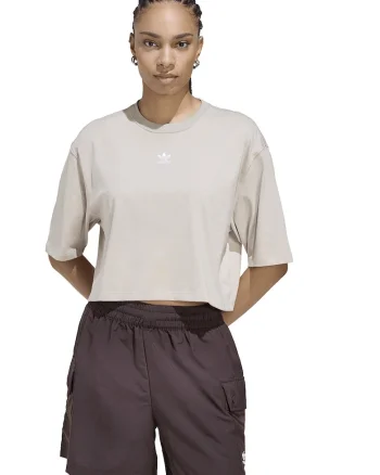 Tricou crop lejer Essentials, Maro taupe deschis