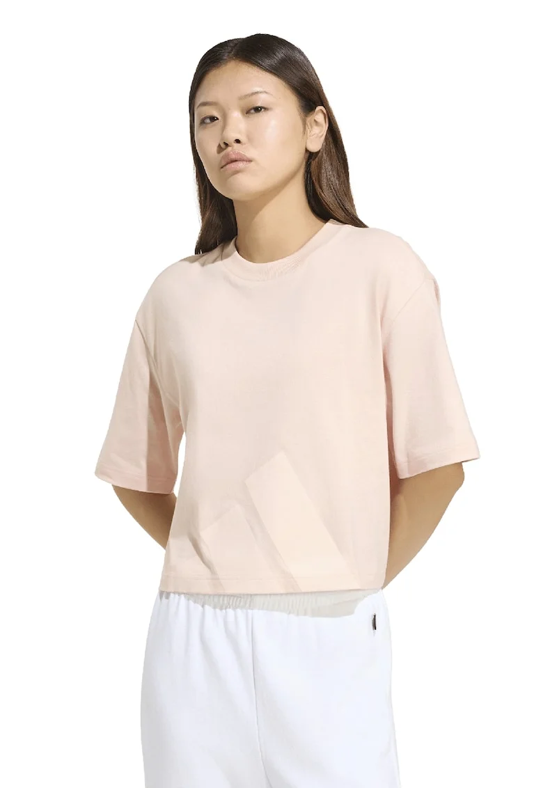 Tricou crop cu croiala lejera Essential, Piersica
