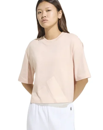 Tricou crop cu croiala lejera Essential, Piersica