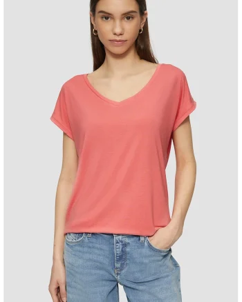 Tricou lejer cu decolteu in V, din amestec de modal, Rosu