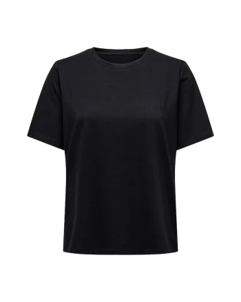 Tricou uni din bumbac cu decolteu la baza gatului, Negru