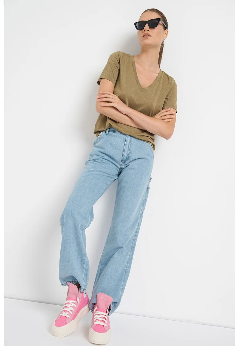 Tricou uni cu decolteu in V, Verde masliniu