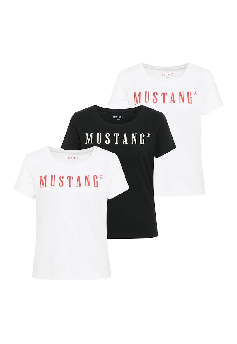 Set de tricouri regular-fit cu decolteu rotund si logo Alma - 3 piese, Alb/Negru/Portocaliu mandarina
