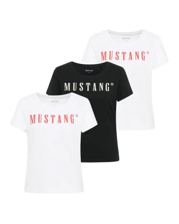 Set de tricouri regular-fit cu decolteu rotund si logo Alma - 3 piese, Alb/Negru/Portocaliu mandarina