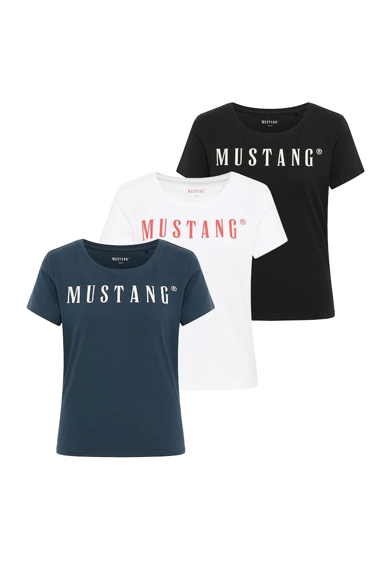 Set de tricouri regular-fit cu decolteu rotund si logo Alma - 3 piese, Alb/Negru/Albastru inchis