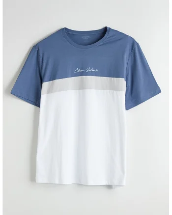 Tricou din bumbac cu model colorblock, Alb/Albastru indigo