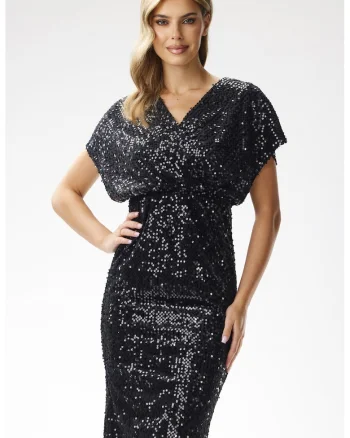 Rochie  catifea cu paiete, negru, poliester