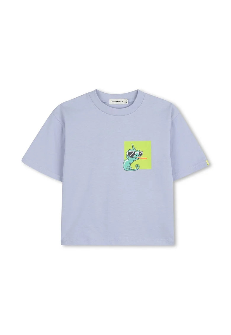 Tricou cu decolteu la baza gatului si imprimeu contrastant pe partea din spate, Albastru pastel