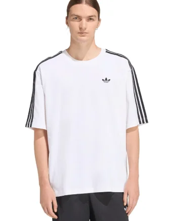 Tricou cu logo discret 3 Stripes, Alb/Negru stins