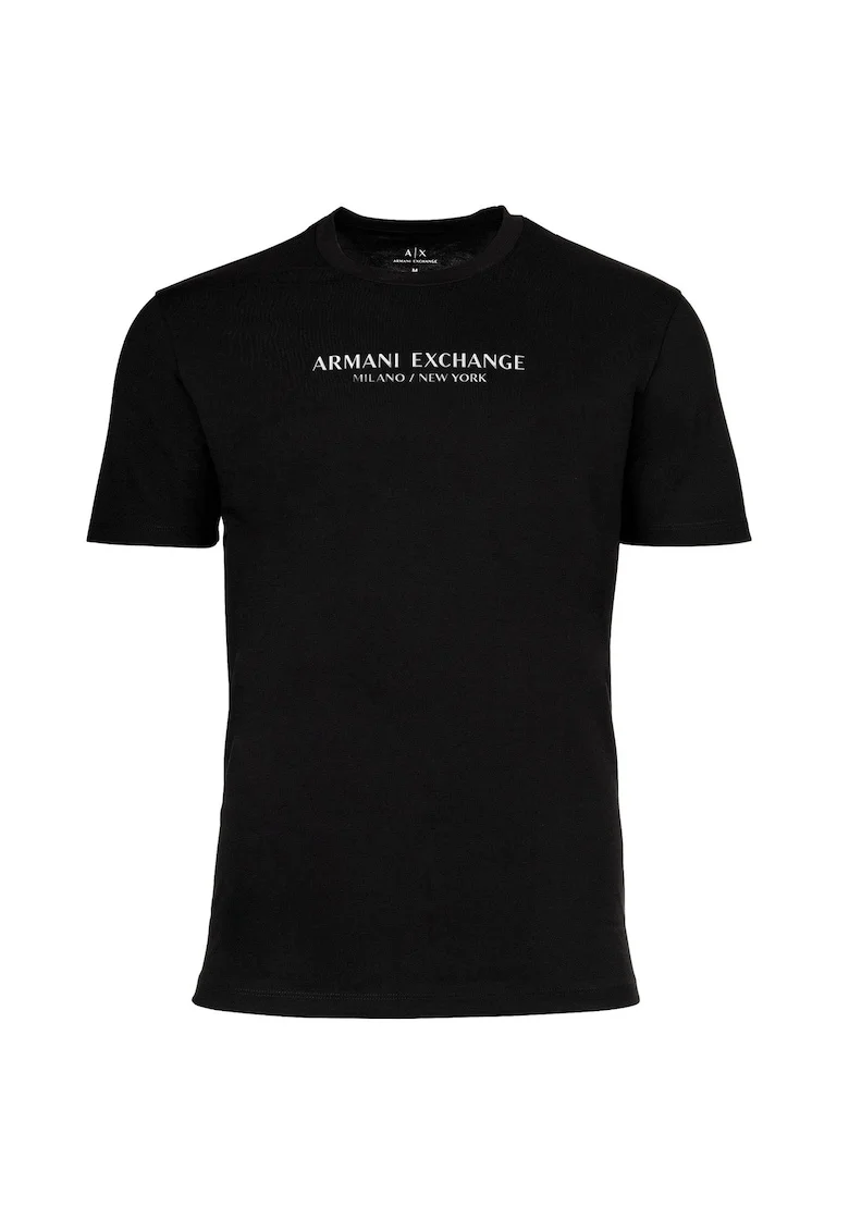 Tricou cu decolteu la baza gatului si logo, Alb/Negru