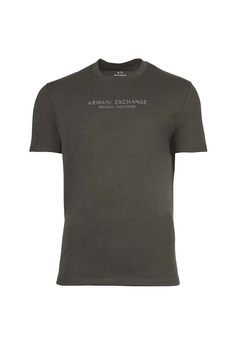 Tricou cu decolteu la baza gatului si logo, Gri antracit