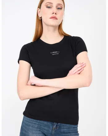 Tricou slim fit de bumbac cu logo discret, Negru