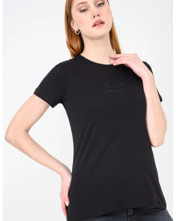 Tricou de bumbac cu logo cu strasuri, Negru