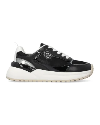 Pantofi sport cu segmente din piele si logo Gem, Negru/Alb murdar