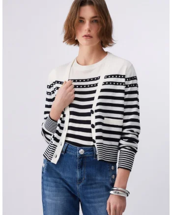 Cardigan crop din amestec de lana, Alb/Negru