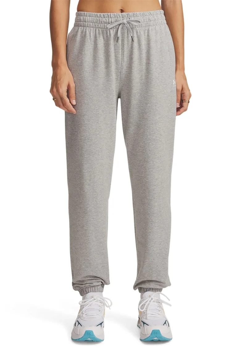 Pantaloni de trening cu snur in talie si talie inalta, Gri melange