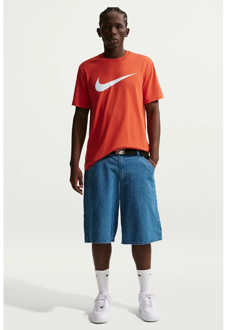 Tricou cu imprimeu logo Sportswear Swoosh, Alb/Portocaliu mandarina