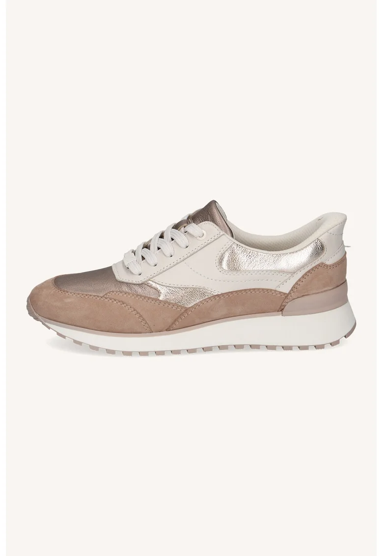 Pantofi sport weddge din piele si piele intoarsa cu design colorblock, Bej inchis/Maro nisip