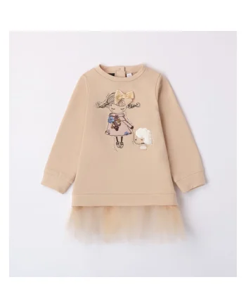 Rochie cu imprimeu si tull pentru fetite,  0.7363, Bej