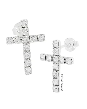 Cercei Small Mona Cross 1.9cm, cristale Swarovski®, Crystal Clear