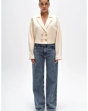 sacou scurt dama croiala moderna, stil elegant, Galben pastel