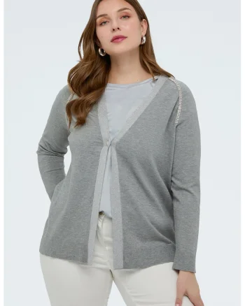 Cardigan uni cu nasturi, Gri melange