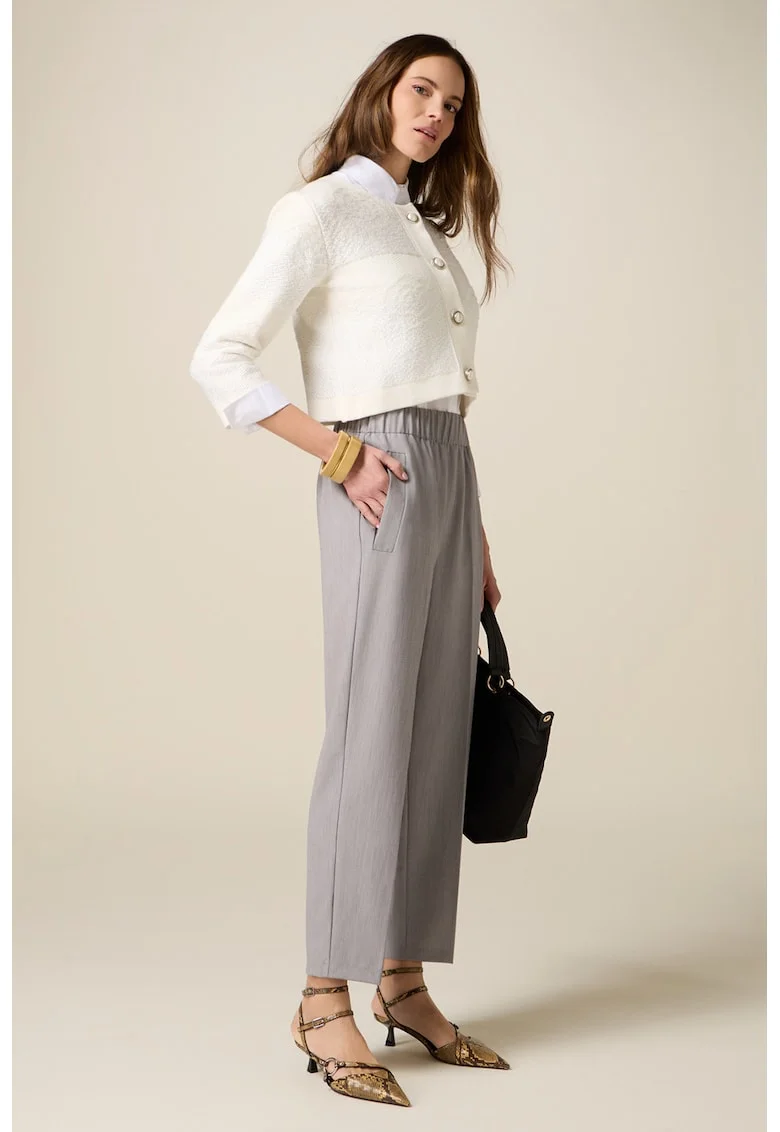 Pantaloni conici cu talie elastica, Gri melange