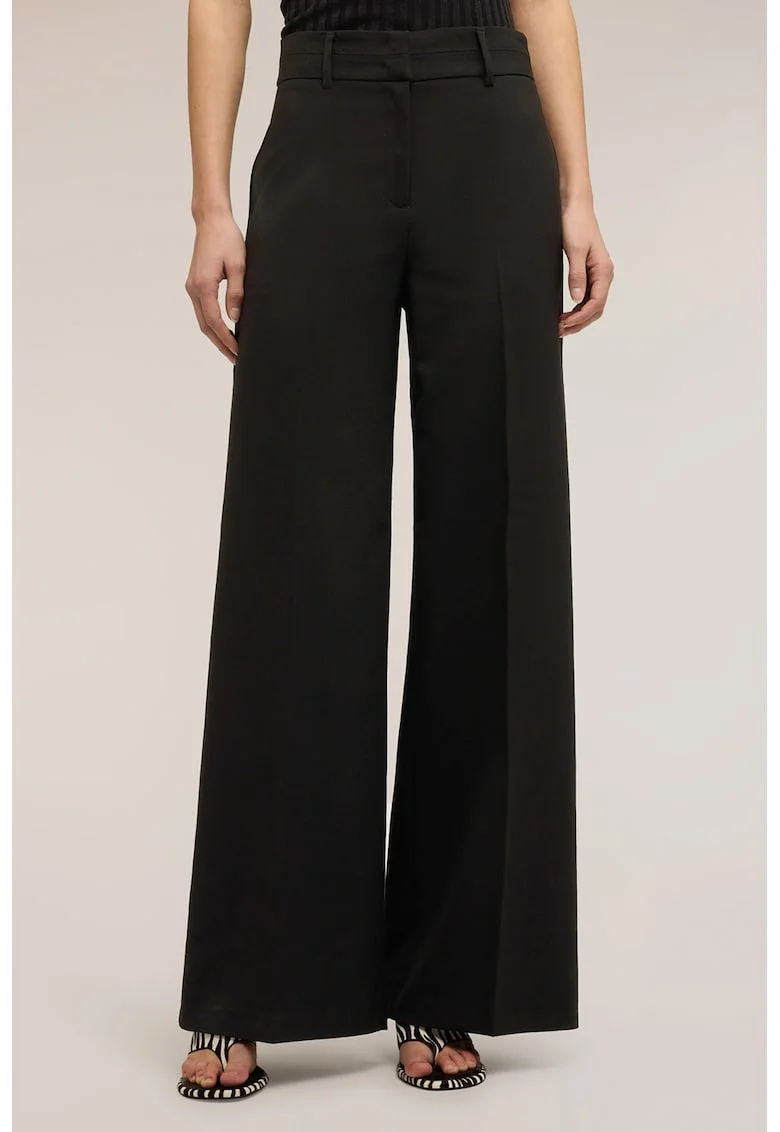 Pantaloni cu croiala ampla si talie inalta, Negru