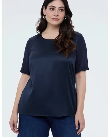 Bluza uni cu decolteu rotund, Bleumarin