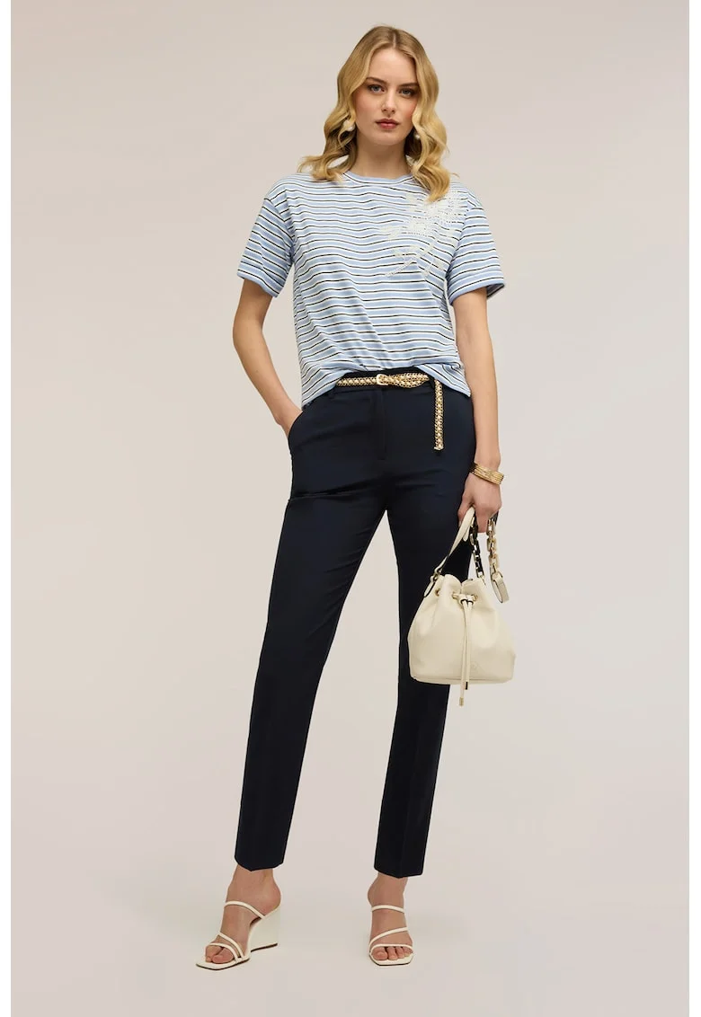 Pantaloni slim-fit cu buzunare oblice pe partea din fata, Bleumarin