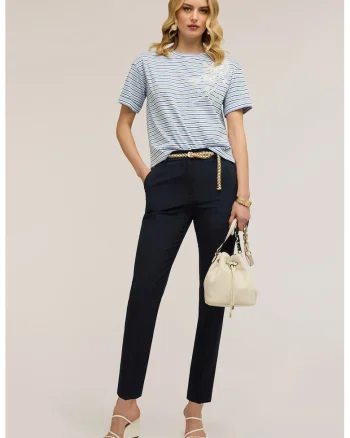 Pantaloni slim-fit cu buzunare oblice pe partea din fata, Bleumarin