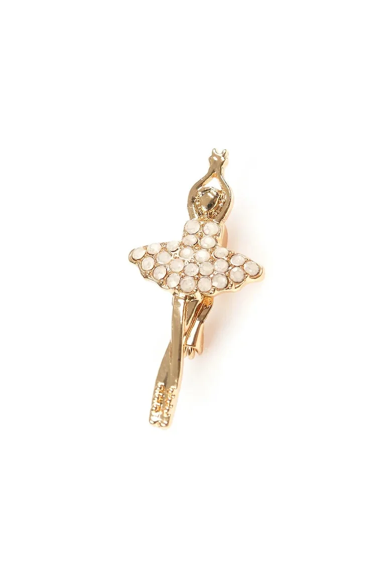 Brosa martisor balerina aurie cu pietre albe