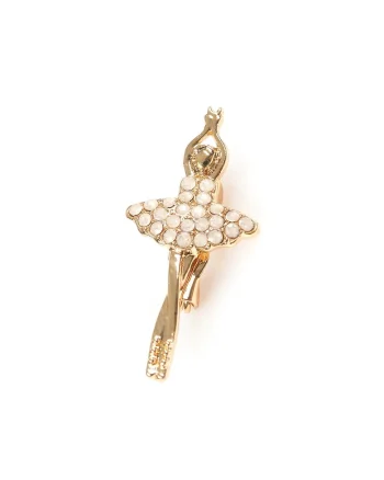 Brosa martisor balerina aurie cu pietre albe