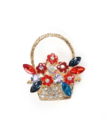 Brosa martisor cos cu flori in nuante de rosu