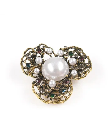 Brosa martisor floare vintage cu perla alba