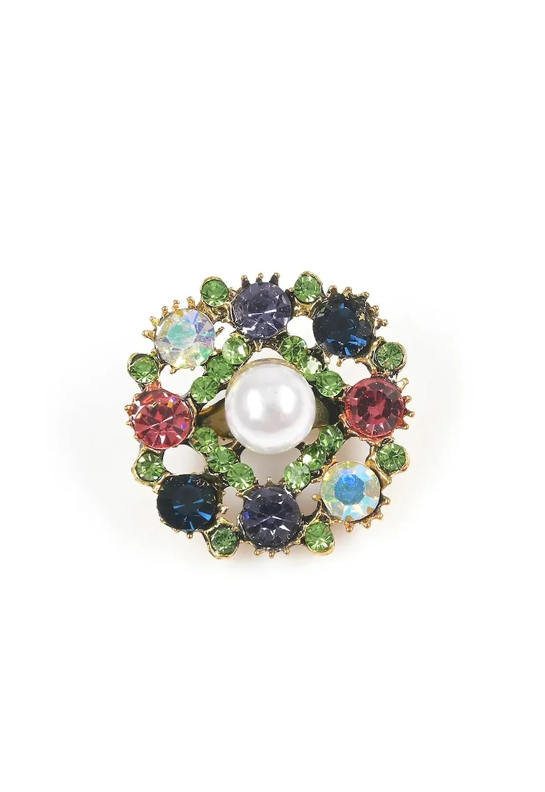 Brosa martisor floare cu pietre colorate si perla centrala