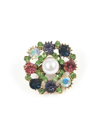 Brosa martisor floare cu pietre colorate si perla centrala
