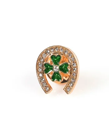 Brosa martisor potcoava aurie cu trifoi verde