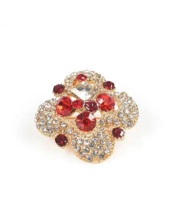Brosa martisor floare aurie cu pietre rosii