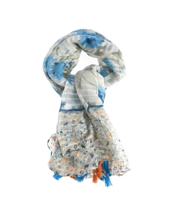 Esarfa florala din vascoza in tonuri pastel cu ciucuri decorativi
