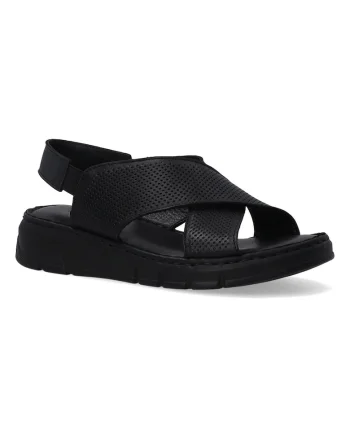 Sandale din piele cu talpa wedge si barete perforate