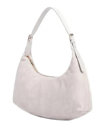 Geanta din piele intoarsa cu bareta umar ajustabila, Gri deschis, 21.5x31x8