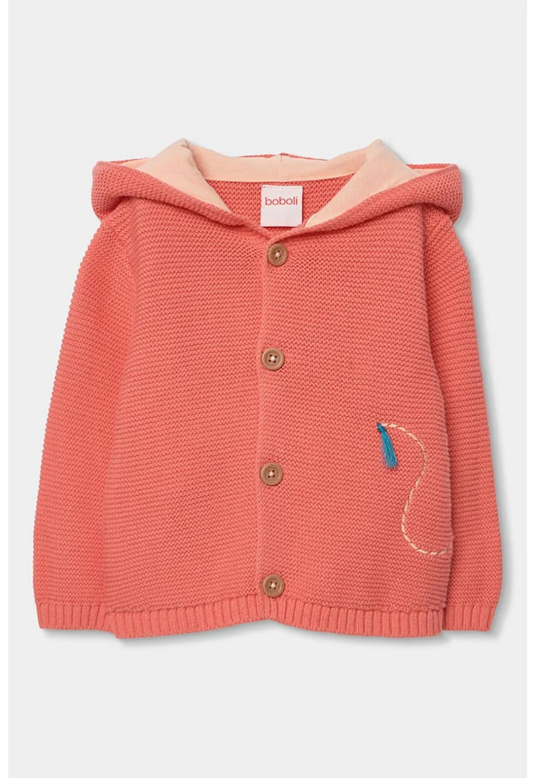 Cardigan cu gluga si nasturi, Roz somon/Piersica
