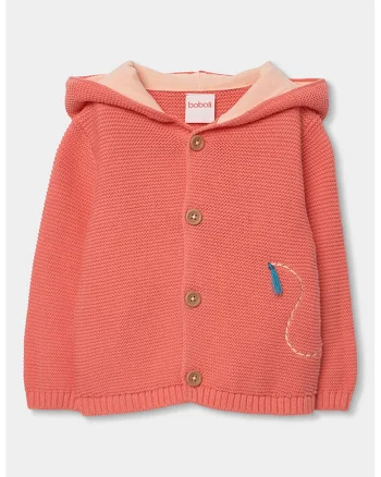 Cardigan cu gluga si nasturi, Roz somon/Piersica
